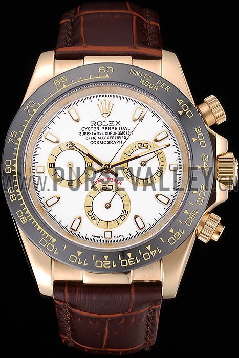 Rolex Cosmograph Daytona Gold Case White Dial Brown Leather Bracelet 622633