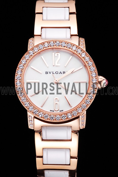 Bvlgari Bvlgari White Dial Gold Case Diamond Bezel Two Tone Bracelet