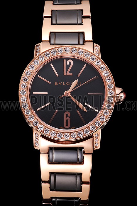 Bvlgari Bvlgari Black Dial Gold Case Diamond Bezel Two Tone Bracelet