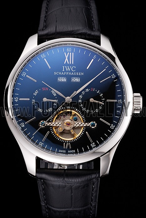 IWC Portofino Tourbillon Black Dial Stainless Steel Case Black Leather Strap