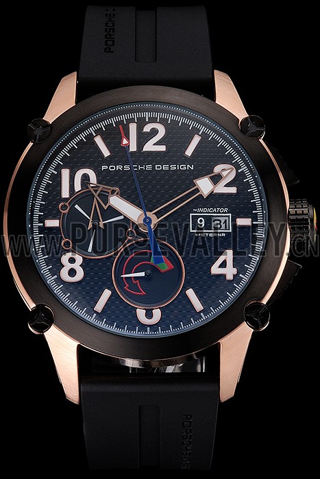 Porsche Design Indicator Black Dial Gold Case Black Rubber Strap