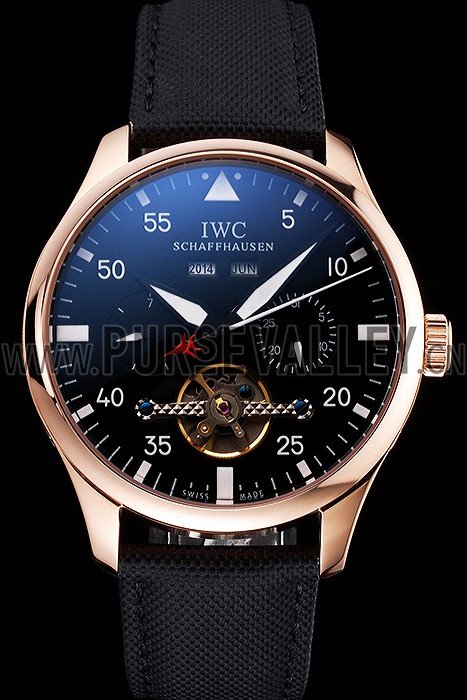 IWC Pilot Perpetual Calendar Black Dial Rose Gold Case Black Textile Strap