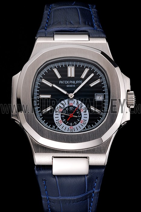 Patek Philippe Nautilus Blue Dial Stainless Steel Case Blue Leather Strap