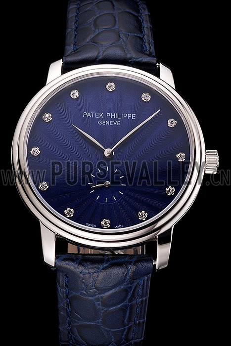 Patek Philippe Calatrava Blue Guilloche Dial Stainless Steel Case Blue Leather Strap