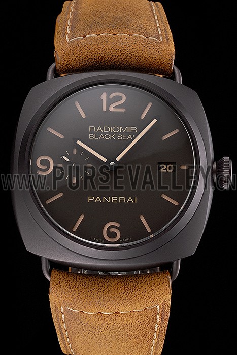 Swiss Panerai Radiomir Black Seal Brown Dial Black Case Brown Leather Strap