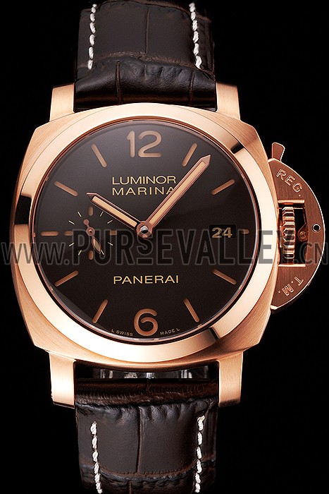 Swiss Panerai Luminor Marina 1950 3 Days Oro Rosso Brown Dial Rose Gold Case Brown Leather Strap