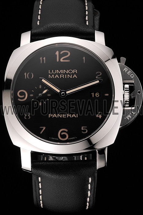 Swiss Panerai Luminor Marina 1950 3 Days Brown Dial Stainless Steel Case Black Leather Strap