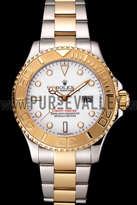 Rolex Yacht-Master White Dial Gold Bezel Stainless Steel Case Two Tone Bracelet