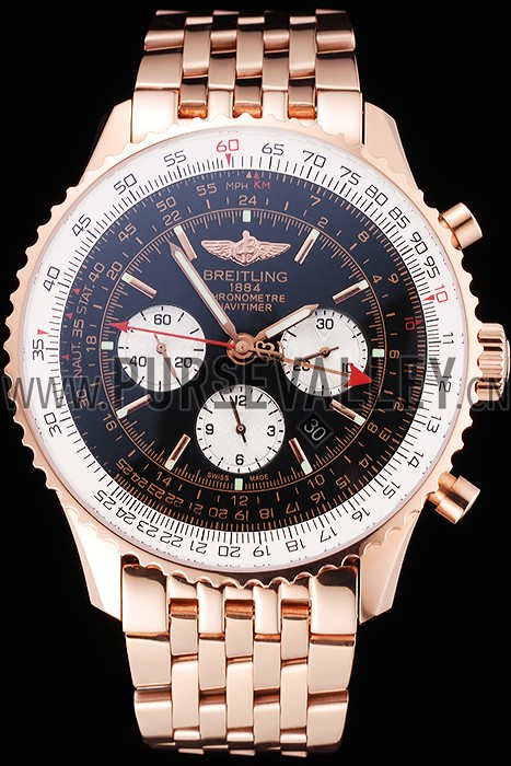 Swiss Breitling Navitimer Black Dial Rose Gold Case And Bracelet