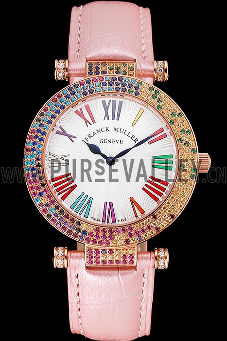 Franck Muller Double Mistery 4 Saisons White Dial Rose Gold Case Light Pink Leather Strap