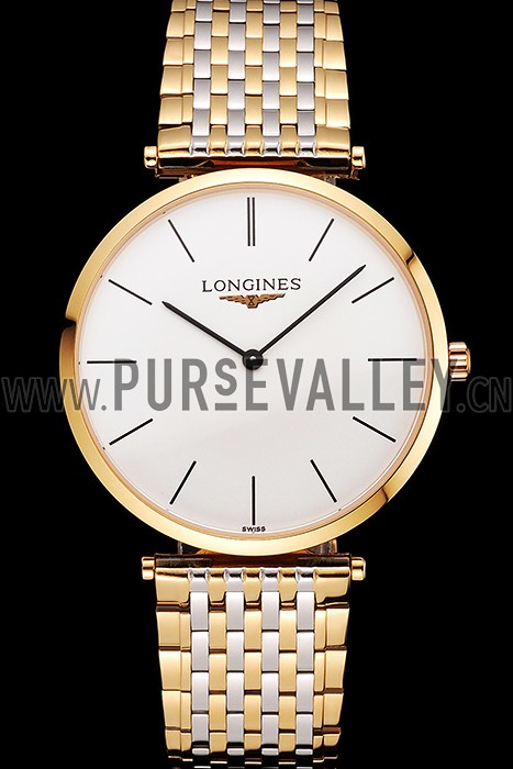 Swiss Longines Grande Classique White Dial Gold Case Two Tone Bracelet