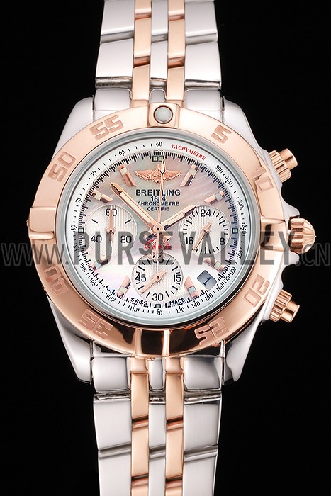 Breitling Chronomat Quartz Pearl Dial Rose Gold Bezel Stainless Steel Case Two Tone Bracelet
