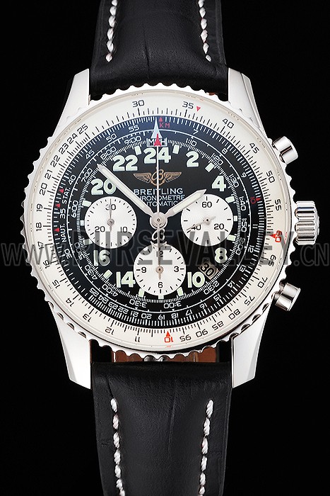 Swiss Breitling Navitimer Cosmonaute Black Dial Stainless Steel Case Black Leather Strap