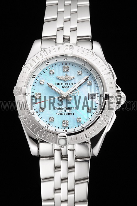 Breitling Colt Lady Light Blue Dial Diamond Hour Marks Stainless Steel Case And Bracelet