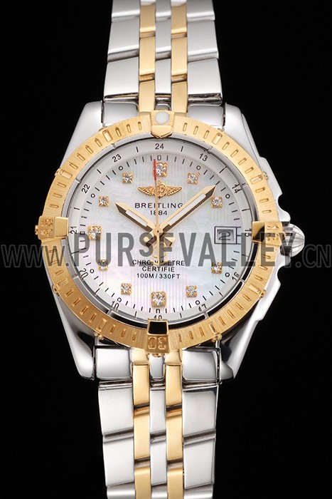Breitling Colt Lady Pearl Dial Diamond Hour Marks Gold Bezel Stainless Steel Case Two Tone Bracelet