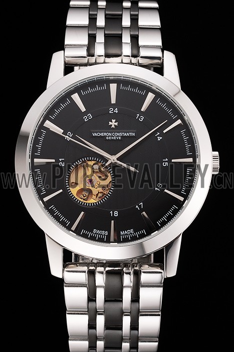 Vacheron Constantin Tourbillon Black Dial Stainless Steel Case Two Tone Steel Black Bracelet