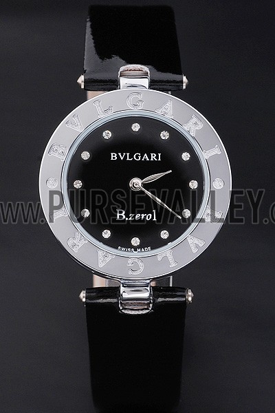 Bvlgari B.ZERO1 25mm Black Dial Stainless Steel Case Black Bezel Black Leather Bracelet