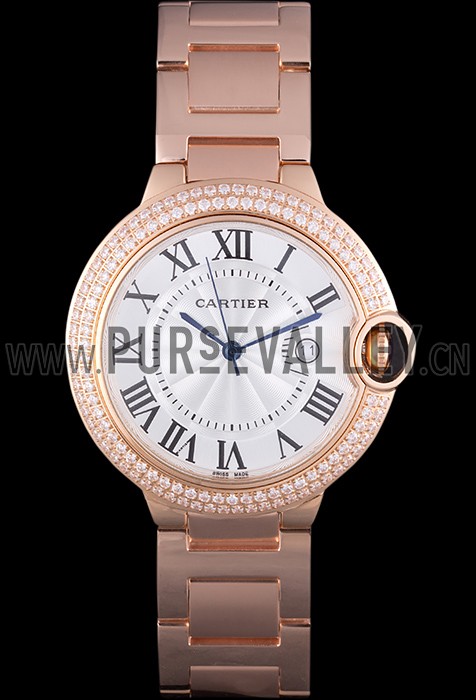 Cartier Ballon Bleu 42mm White Dial Diamonds Pink Gold Case And Bracelet