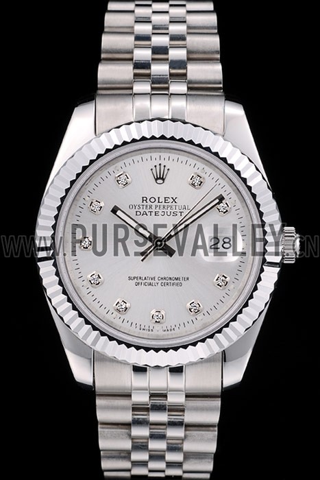 Rolex DateJust Stainless Steel Ribbed Bezel Silver Dial 41977