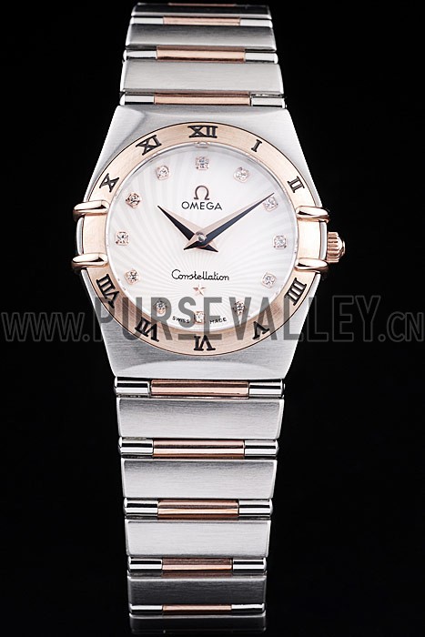 Omega Swiss Constellation Jewelry Rose Gold Case Small Radial Emblem White Dial