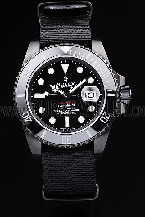 Rolex Swiss Submariner Pro-Hunter Black Fabric Strap Black Dial