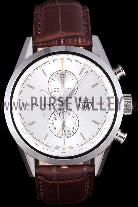 Tag Heuer SLR Brushed Stainless Steel Case Silver Dial Brown Leather Strap