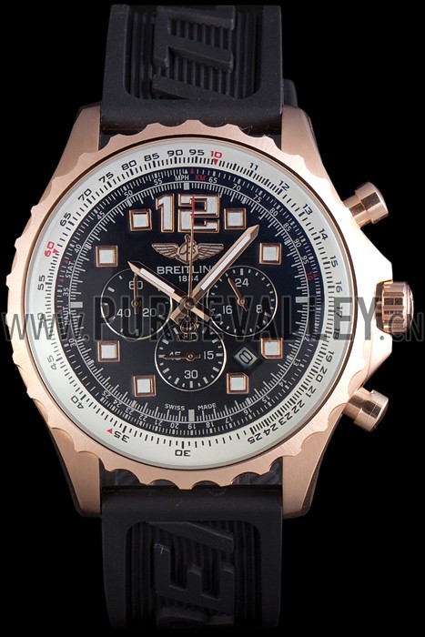 Breitling Navitimer Rosegold Bezel Rubber Strap Black Dial