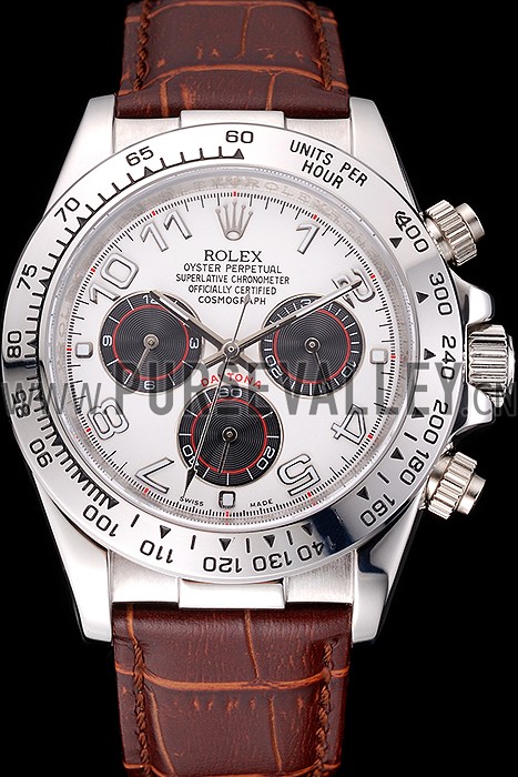 Rolex Daytona Stainless Steel Case White Dial Brown Leather Strap