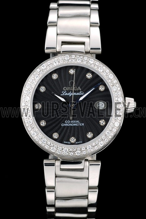 Omega DeVille Ladymatic iamond Plated Bezel Black Dial