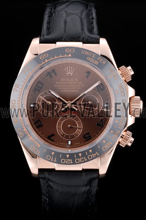 Rolex Daytona Black Ceramic Bezel Brown Dial Black Leather Strap 41975