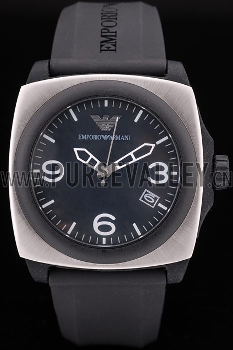 Emporio Armani Classic Black Rubber Strap Polished Stainless Steel Bezel