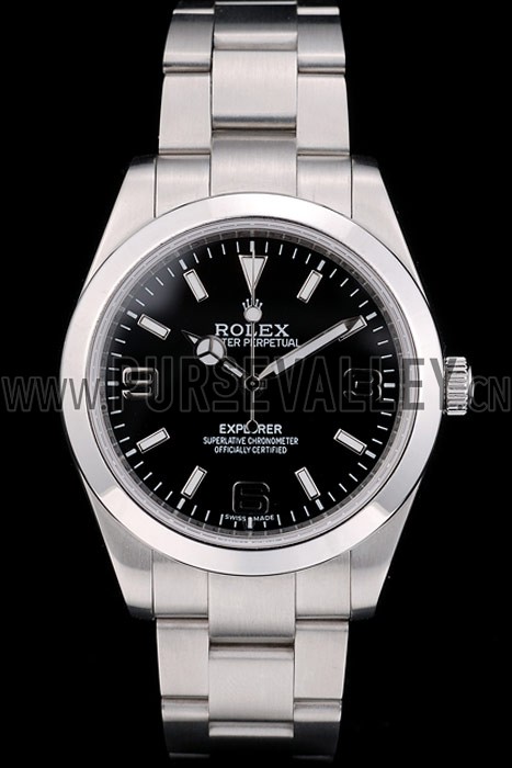 Rolex Swiss Explorer Stainless Steel Bezel Black Dial 42002
