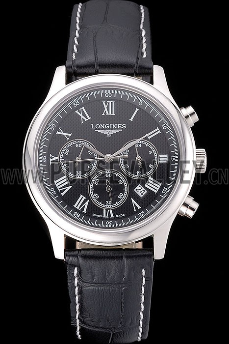 Longines Master Collection Black Leather Strap Black Dial 80224
