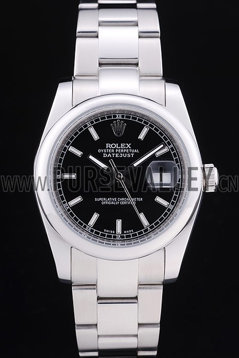 Rolex Datejust Polished Silver Bezel Black Dial 7467