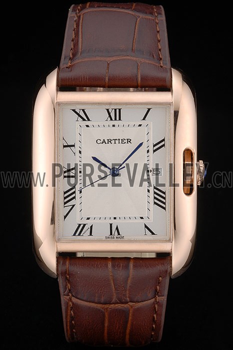 Cartier Tank Anglaise 36mm White Dial Gold Case Brown Leather Bracelet