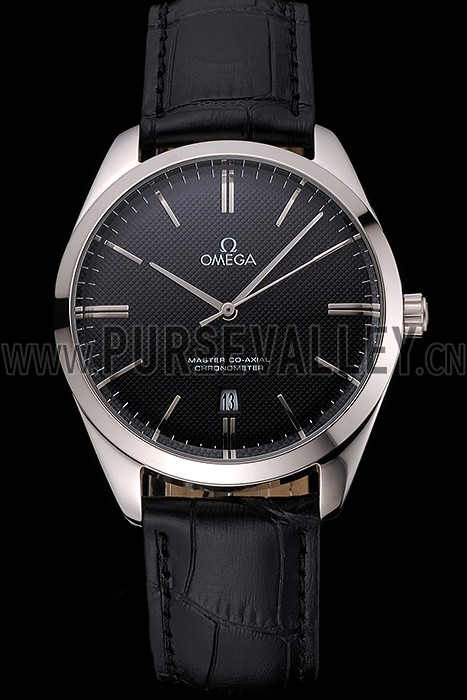 Omega Tresor Master Co-Axial Black Dial Stainless Steel Case Black Leather Strap