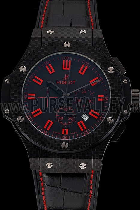 Hublot Big Bang Carbon Dial With Red Markings Carbon Case And Bezel Black Leather Strap 622775