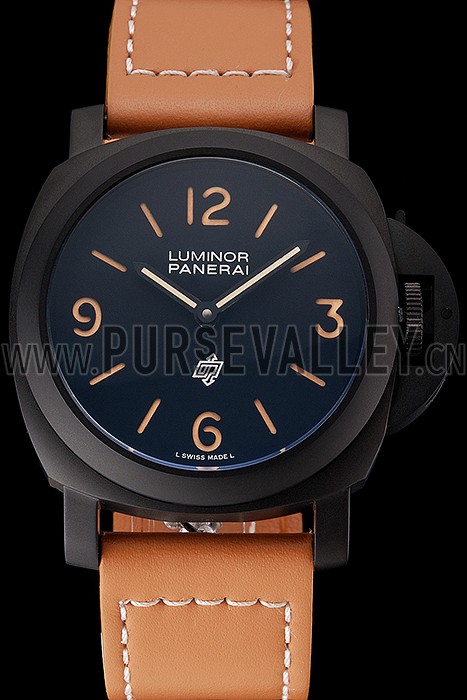 Panerai Luminor Ion Plated Stainless Steel Bezel Orange Leather Bracelet 622309