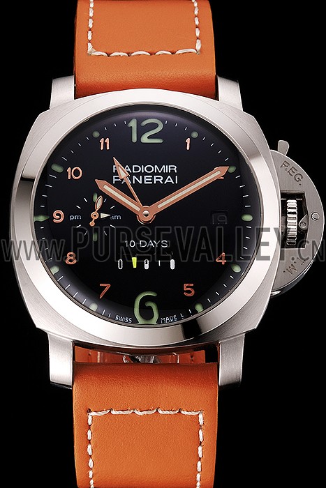 Panerai Radiomir Stainless Steel Bezel Orange Leather Bracelet 622317