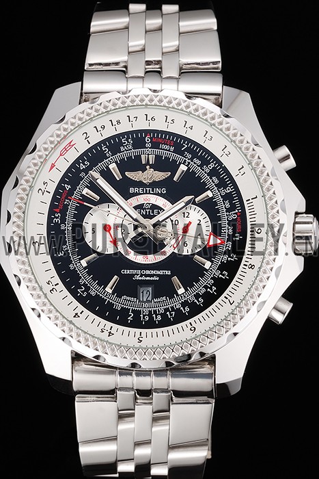 Breitling Bentley Chronograph Black Dial Stainless Steel Strap 98192