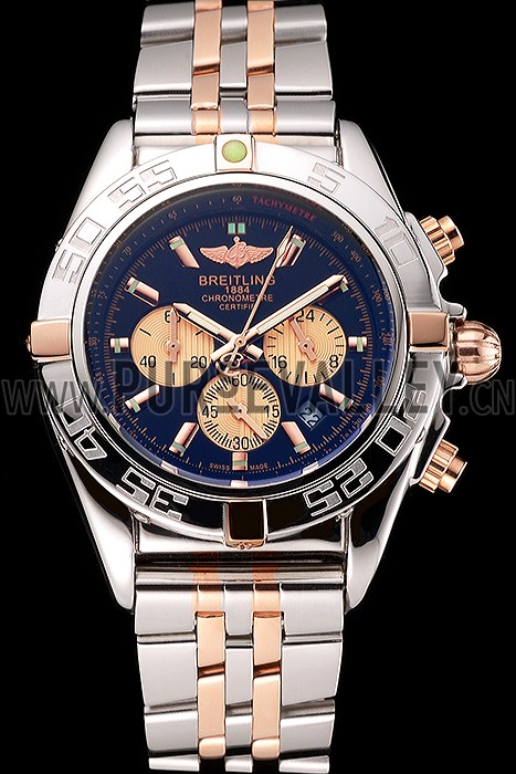 Breitling Chronomat 44 Black Dial with White Subdials 2 Tone Stainless Steel Bracelet 622509