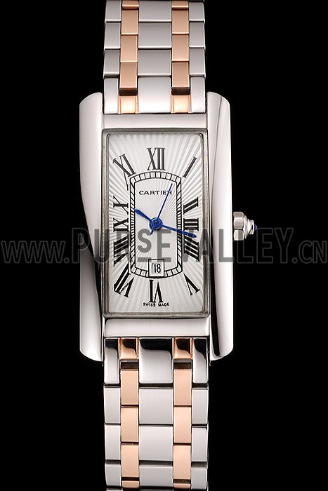 Cartier Tank Americaine 21mm White Dial Stainless Steel Case Two Tone Bracelet