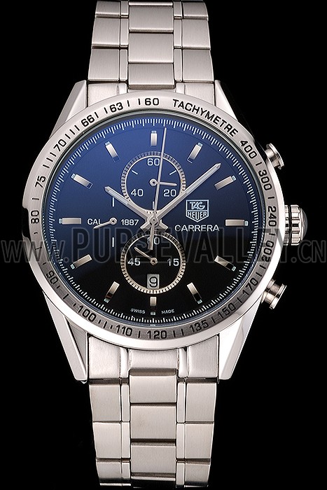 Tag Heuer Carrera Tachymeter Bezel Black Dial Stainless Steel Strap