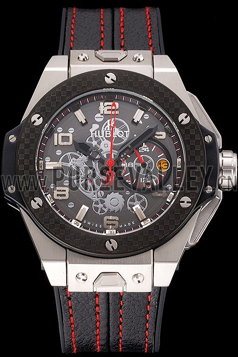 Hublot Big Bang Ferrari Black Dial And Bezel Stainless Steel Case Black Leather Strap 622767