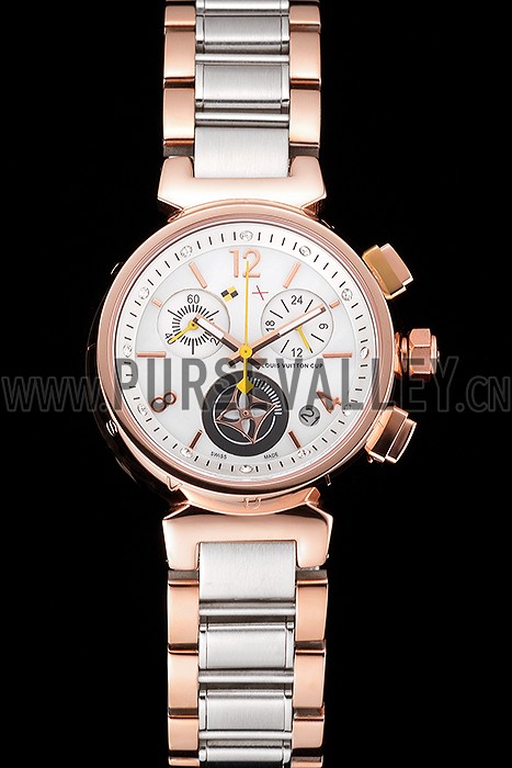 Louis Vuitton Tambour Stainless Steel and Rose Gold Bracelet White Dial 801417