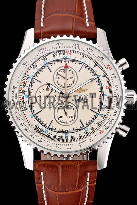 Breitling Navitimer World White Dial Brown Leather Bracelet 622514