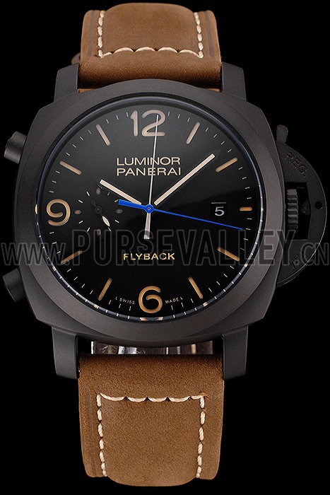 Panerai Luminor 1950 3 Days Chrono Flyback Black Dial Black Case Brown Leather Strap