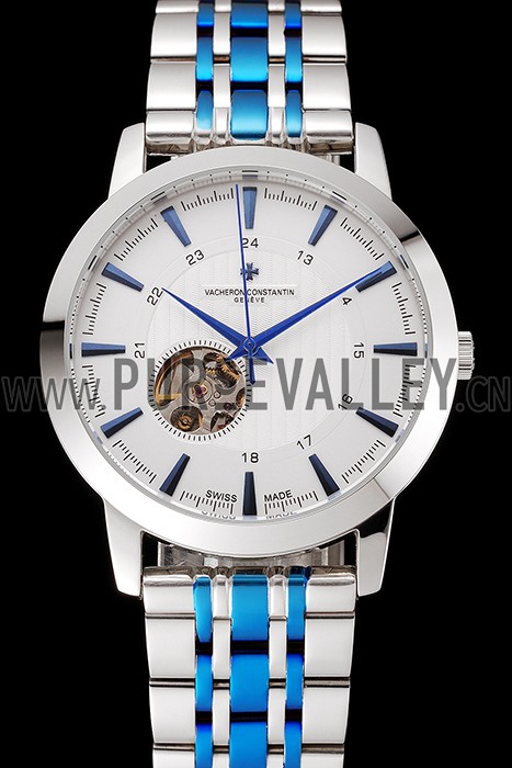 Vacheron Constantin Tourbillon White Dial Blue Numerals Stainless Steel Case Two Tone Steel Blue Bracelet