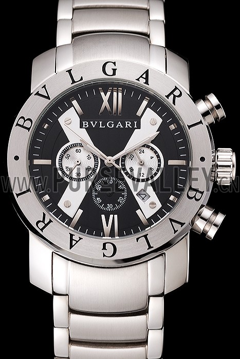 Bvlgari Diagono 46mm Black Dial Stainless Steel Case Ceramic Bezel Steel Bracelet