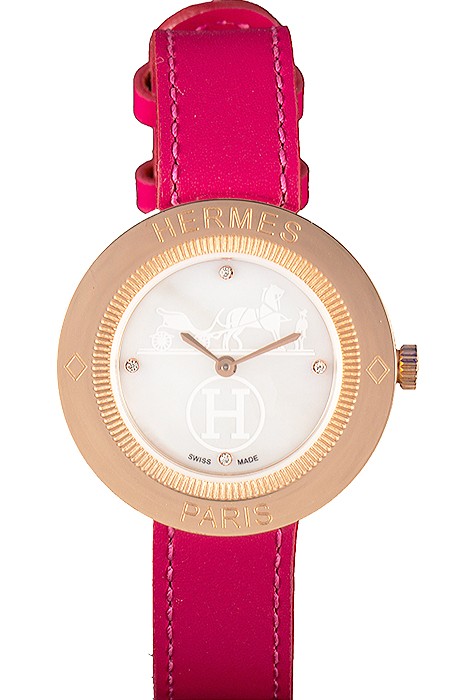 Hermes Classic MOP Dial Magenta Leather Bracelet 801388